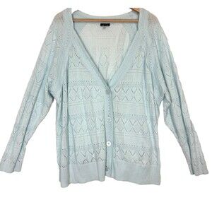 Talbots Button Up Lace Pointelle Cardigan Sz 3X Ice‎ Blue Cottage Casual Relaxed